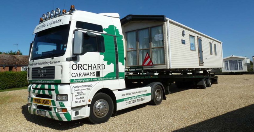 Photo of MAN Articulated vehicle designed to transport large caravans for Orchard Caravans