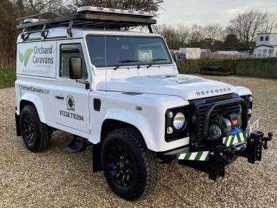 Photo Land rover and trailer used by the siting team at Orchard Caravans