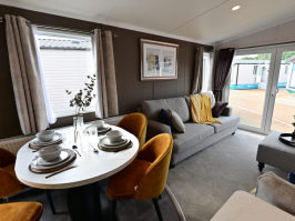 Picture of the master bedroom in a 2024 40 x 13 2 bedroom Willerby Sheraton sited on the Orchard Holiday Park, Wells next the Sea, North Norfolk.