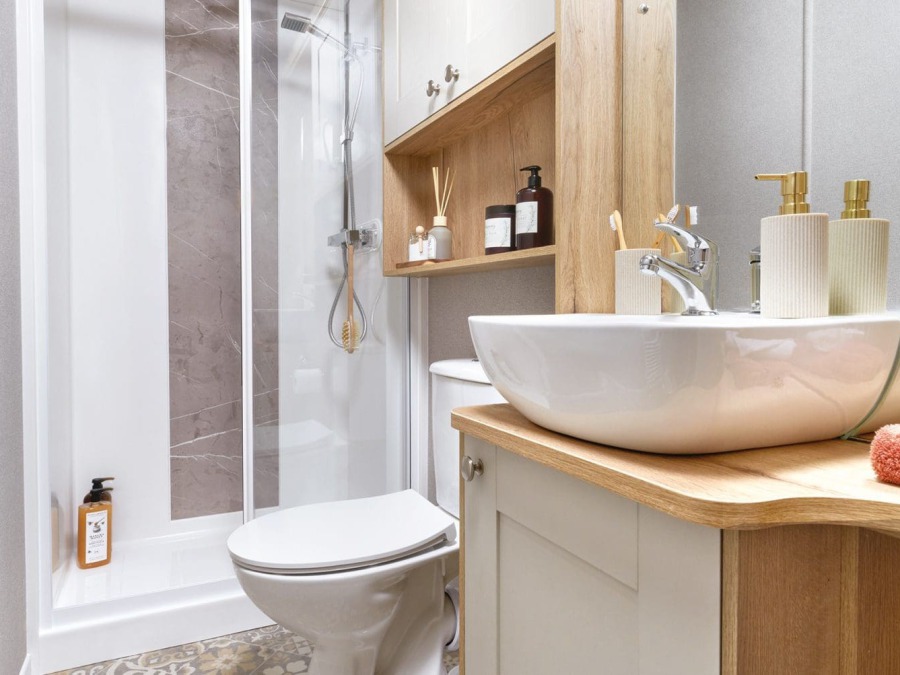Picture of the family shower room in a ABI Ambleside 40 x 14 2 bedroom Static Caravan Holiday Home sited at the Orchard Holiday Park, Wells next the Sea, North Norfolk.