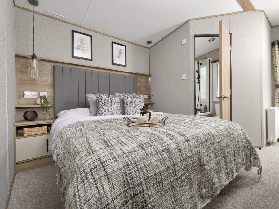 Picture of the Master bedroom in a ABI Beverley 39 x 12  2 bedroom Static Holiday Caravan sited at Friary Farm Caravan Park, Blakeney, North Norfolk.
