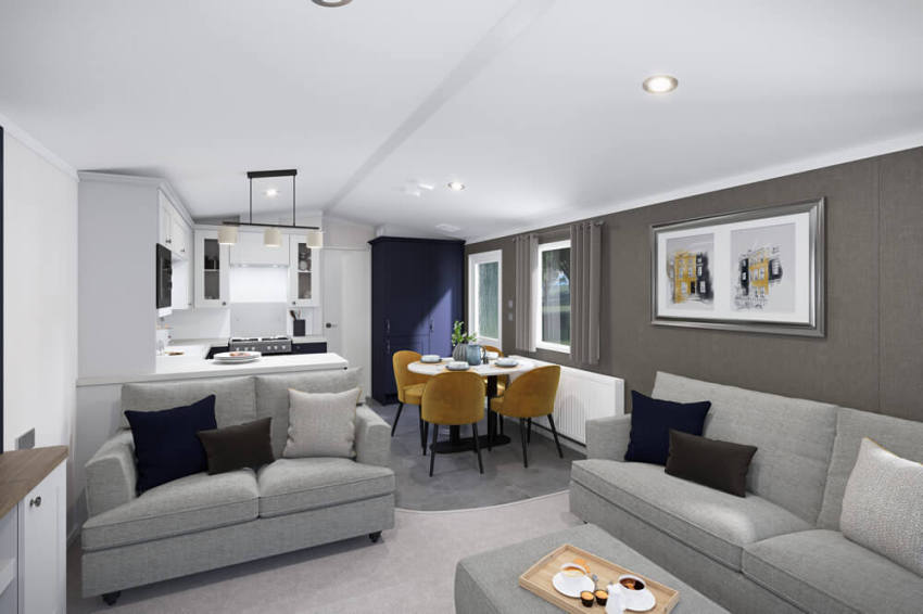 Picture of the lounge in a 2026 Swift Margaux 38 x 12 2 bedroom Static Holiday Caravan