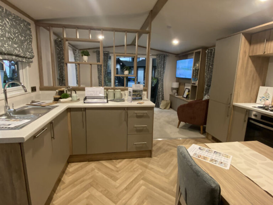 Picture of the kitchen in a Regal Hemsworth 40 x 12  2 bedroom model Static Holiday Caravan, sited on Friary Farm Caravan Park, Blakeney, Norfolk